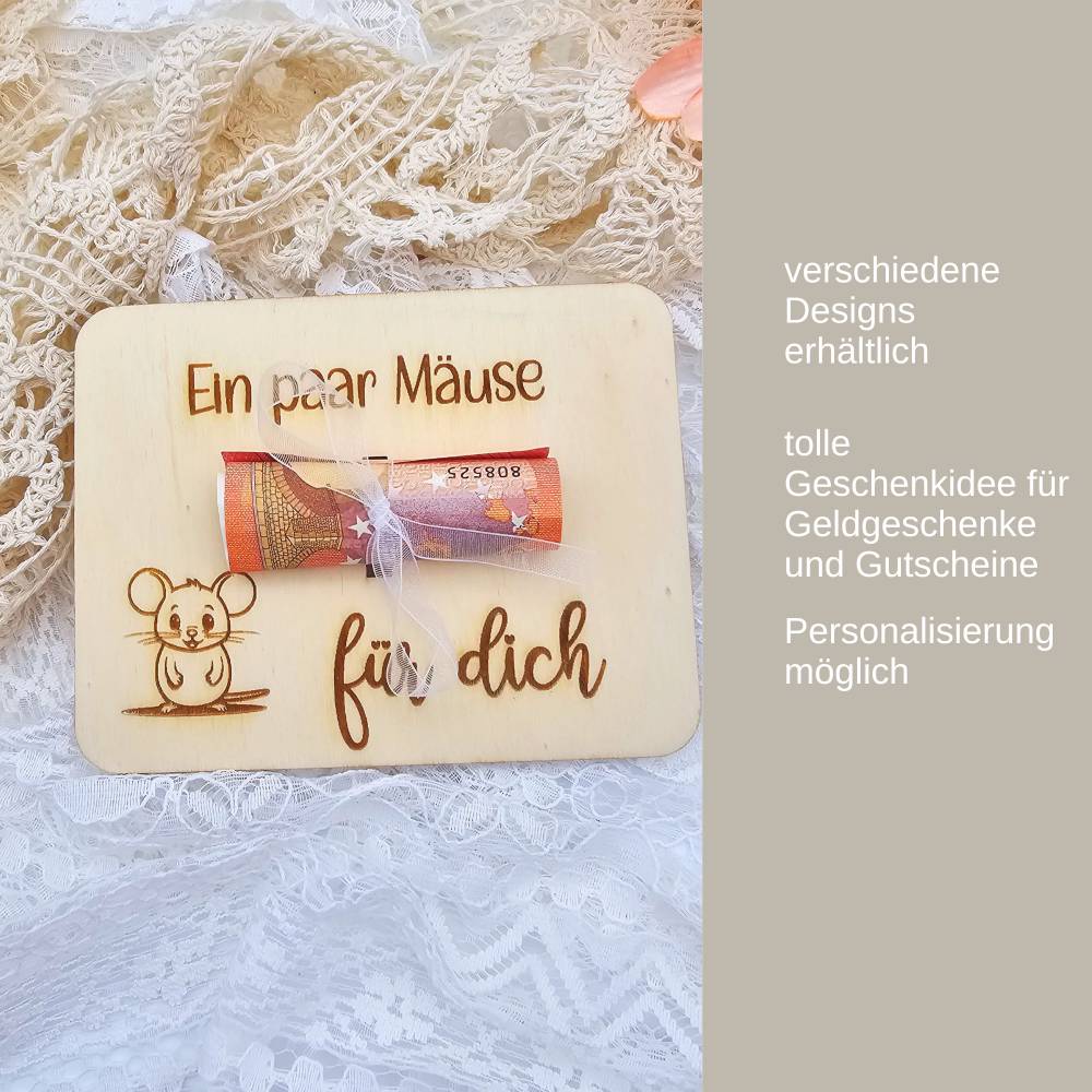 Geschenkidee aus Holz | Karte aus Holz | Holzgrußkarte | Geldgeschenk Geburtstag | Ein paar Mäuse für dich Bild 10