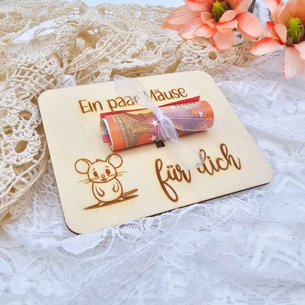 Geschenkidee aus Holz | Karte aus Holz | Holzgrußkarte | Geldgeschenk Geburtstag | Ein paar Mäuse für dich Bild 4