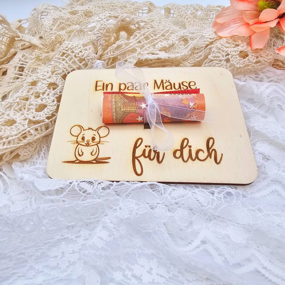 Geschenkidee aus Holz | Karte aus Holz | Holzgrußkarte | Geldgeschenk Geburtstag | Ein paar Mäuse für dich Bild 5