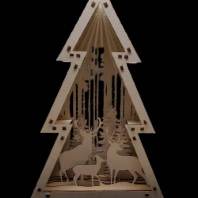Tannenbaum, Tanne, mit Waldszene, Hirschen aus Holz 3D