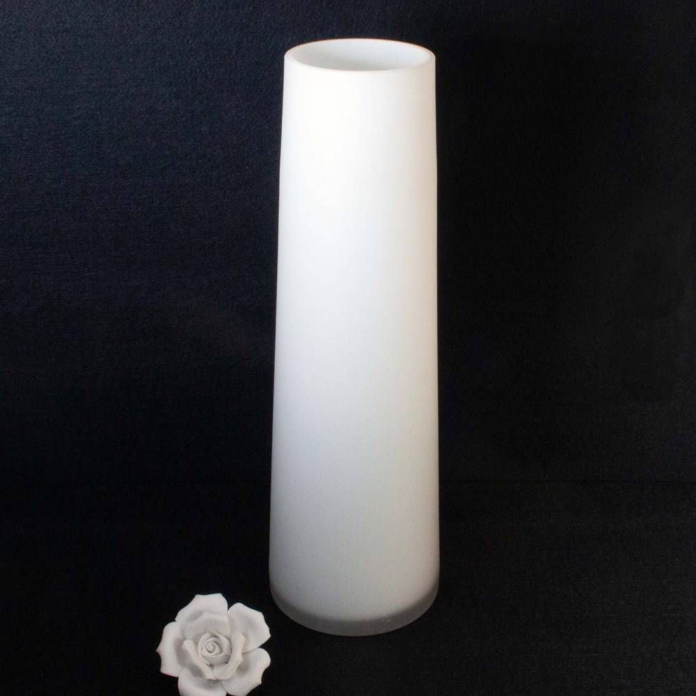 Vintage Glas Vase Milchglas weiß mit rosa Rose, Trödel Dings da