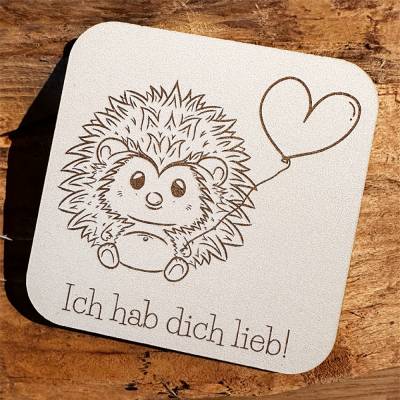 Grußkarte "Ich hab dich lieb", Untersetzer, Igel mit Herz, Geschenk Aufmerksamkeit für Mama, Freundin, Partner 