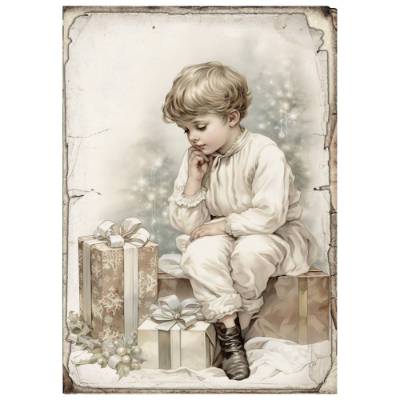 Bastelpapier - Decoupage-Papier - A4 - Softpapier - Vintage - Weihnachten - Junge - Christmas - 13446