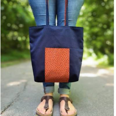 Navy Blauer Tote Bag, Schultertasche, einfache Tragetasche mit Colorblockmuster für Damen zum Shopping