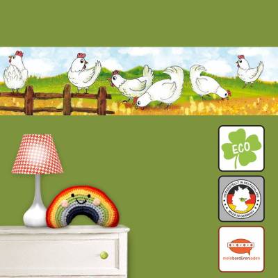 ECO Kinderbordüre: Lustige Weiße Hühner - 12 cm Höhe