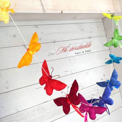 Schmetterlingsgirlande Regenbogenfarben Deckenhänger Dekoschnur bunt