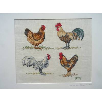 Bild in Kreuzstich - Landhausstil "Hähne" 30 x 40 cm