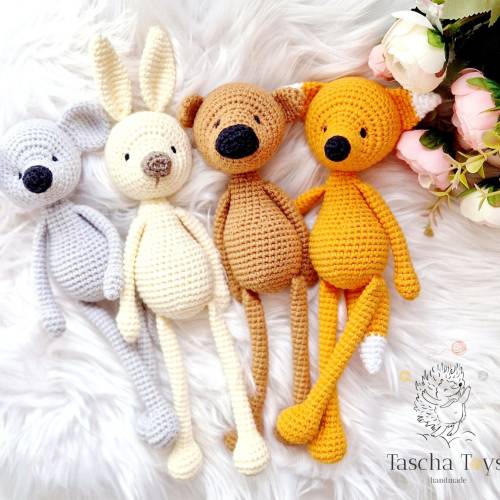 Handgefertigte Gehäkelte Kuscheltiere - Hase, Fuchs, Bär, Katze und Maus | Kuscheltier Kollektion Sammlung/Handgefertigt