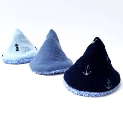 3er Set Wickelhütchen, Musselin blau