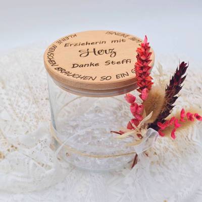 Personalisiertes Vorratsglas mit Holzdeckel | Kleines Dankeschön | Abschiedsgeschenk Kindergarten | Geschenk Hebamme