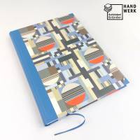 Notizbuch A4,150 Blatt, blau retro grafisch, handgefertigt