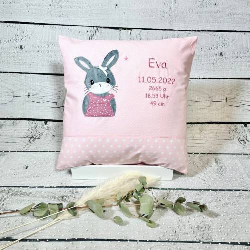 Namenskissen Mädchen Hase Greta Kissenbezug Kinderkissen Kuschelkissen 40 x 40 cm personalisiert