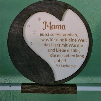 Mama Aufsteller 27cm rund aus Holz mit Spruch in 3D