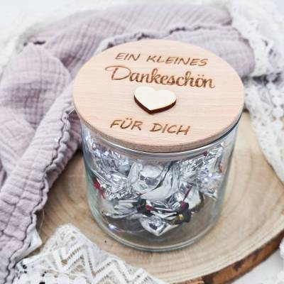 Kleines Dankeschön Geschenk | Vorratsglas mit Holzdeckel | Geschenk Erzieherin | kleines Mitbringsel |Abschiedsgeschenk 