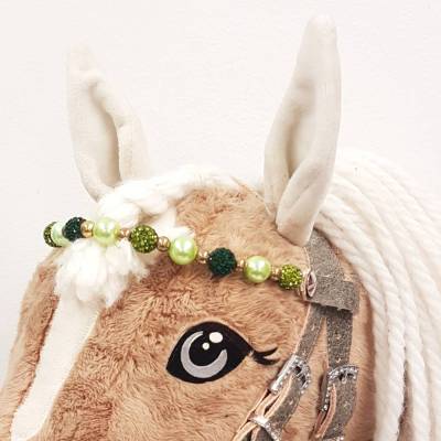 Stirnriemen Hobby Horse Glitzer grün und gold Stirnriemen für Zaumzeug Trense 