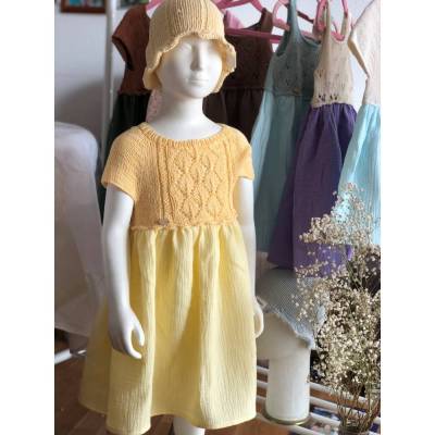 Sommerkleid Fest Musselinkleid wadenlang Gr.92-98-104 gelb kurzärmlich locker geschnitten Geburtstag Mädchen