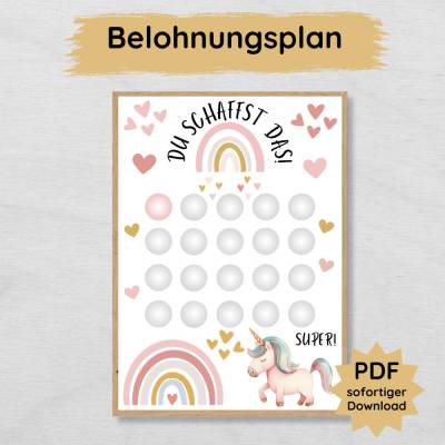 Einhorn Belohnungsplan für Mädchen, Kinder Belohnungstafel zum Ausdrucken