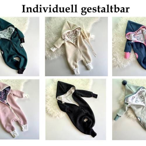 Walkoverall, frei wählbare Farbkombination, mit Innenfutter, Wollwalk Overall, Winteroverall mit Reisverschluss Walkanzu