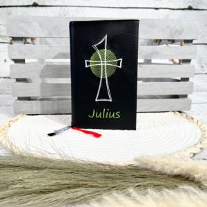 Gotteslobhülle Gebetbuchhülle Kunstleder schwarz mit Kreuz personalisiert