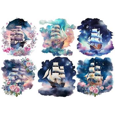 Bügelbilder Bügelmotiv Schiff Segelschiff Himmel Meer Blumen Junge Mädchen Höhe 10cm