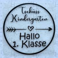 Bügelbild - Tschüss Kindergarten | Hallo 1. Klasse | Einschulung | Schule- viele mögliche Farben