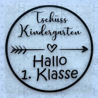 Bügelbild - Tschüss Kindergarten | Hallo 1. Klasse | Einschulung | Schule- viele mögliche Farben