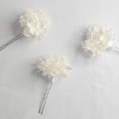 Haarnadeln Trockenblumen Hochzeit Braut Frisur Kopfschmuck weiß 