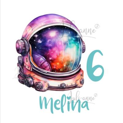 Bügelbild GEBURTSTAG personalisiert Name und Zahl* SPACE - Astronauten-Helm 