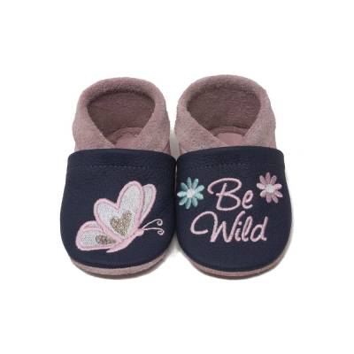 Krabbelschuhe mit Namen, Schmetterling, Lederpuschen personalisiert, Echtleder, Kindergartenschuhe personalisier