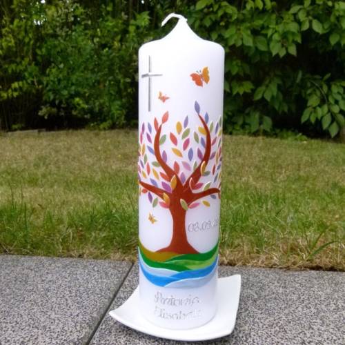Taufkerze  Lebensbaum  Baum  Mädchen  Junge  Kerze -Taufe - Handarbeit - keine Folie - inkl. Wachsbeschriftung
