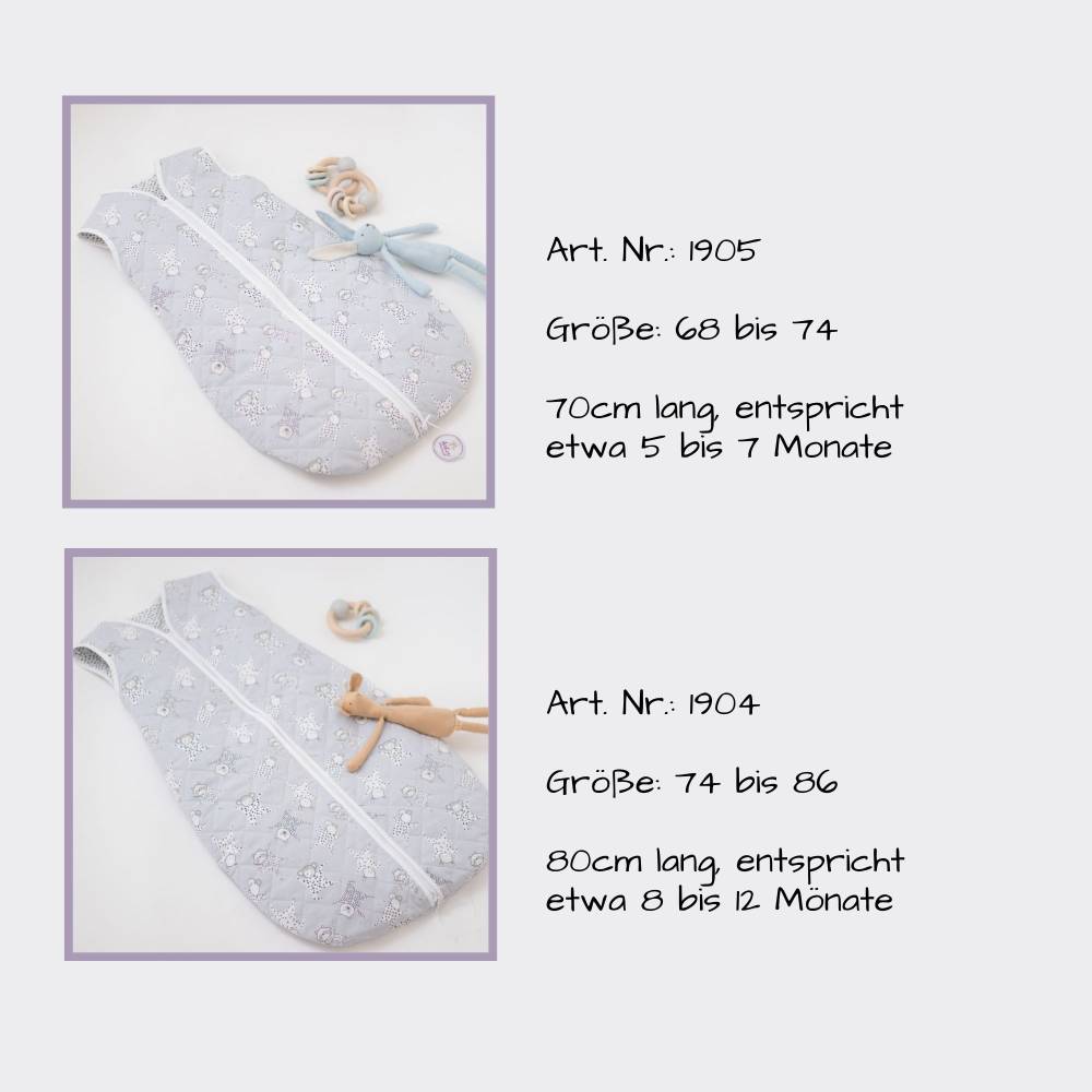 Baby Schlafsack, Kinderschlafsack Ganzjhrig, Baumwollschlafsack gesteppt,  Strampelsack hellgrau