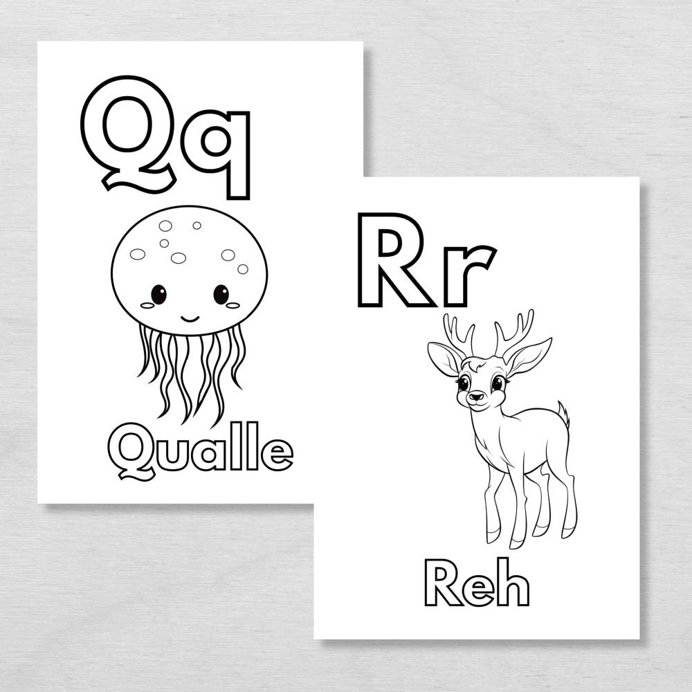 26 Tiere ABC Ausmalbilder für Kinder zum Ausdrucken, spielerisch das Alphabet lernen Bild 3
