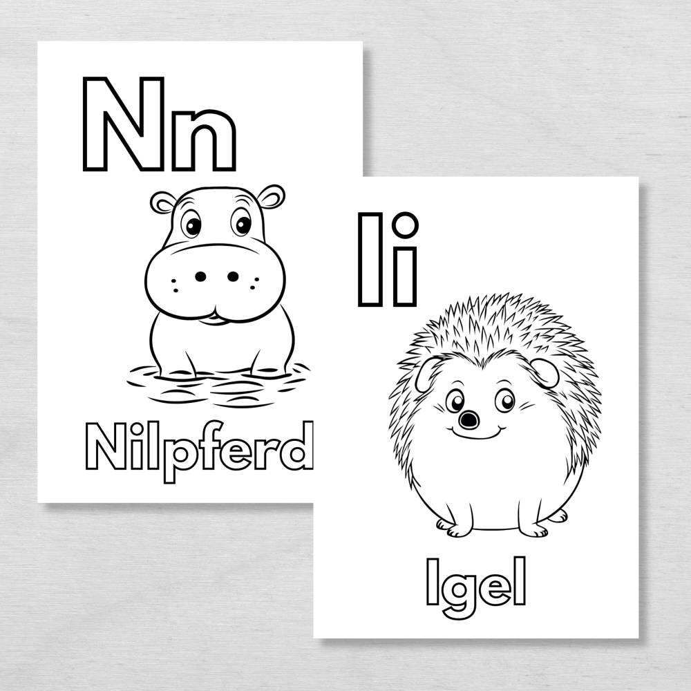 26 Tiere ABC Ausmalbilder für Kinder zum Ausdrucken, spielerisch das Alphabet lernen Bild 4