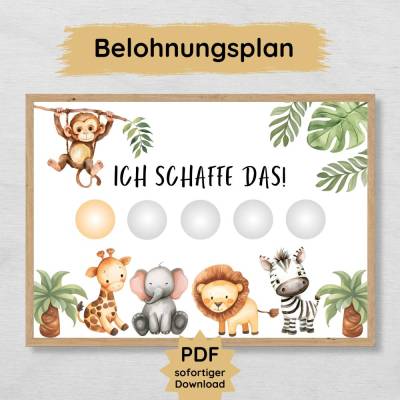 Safari Tiere Belohnungsplan für Kinder zum Ausdrucken, Belohnungstafel für Kleinkinder