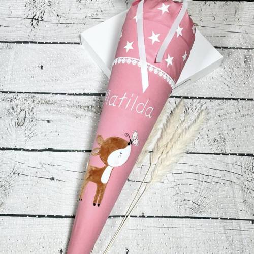 Mädchen Schultüte mit flauschigem Reh Rehkitz Ella aus Stoff 70 cm