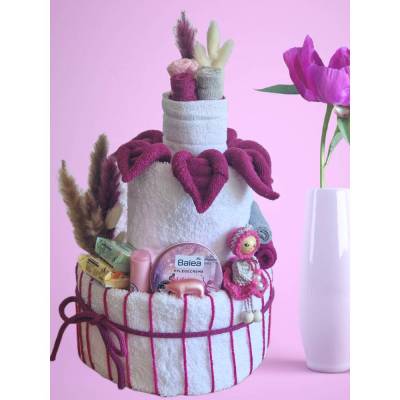  Geschenk für Frauen zum Geburtstag Wellness Handtuchtorte Jahrestag Weihnachten in pink Hingucker