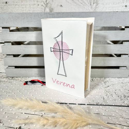Gotteslobhülle Gebetbuchhülle Kunstleder weiß mit Kreuz personalisiert