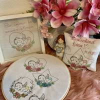 Stickdatei Sternenkind Lineare Art  Engel, mit Blumen, Stern Herz