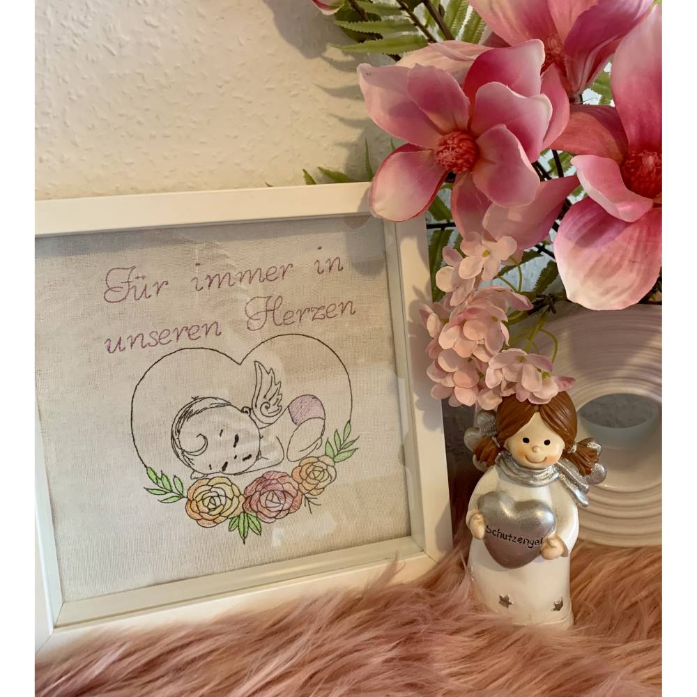 Stickdatei Sternenkind Lineare Art  Engel, mit Blumen, Stern Herz Bild 5