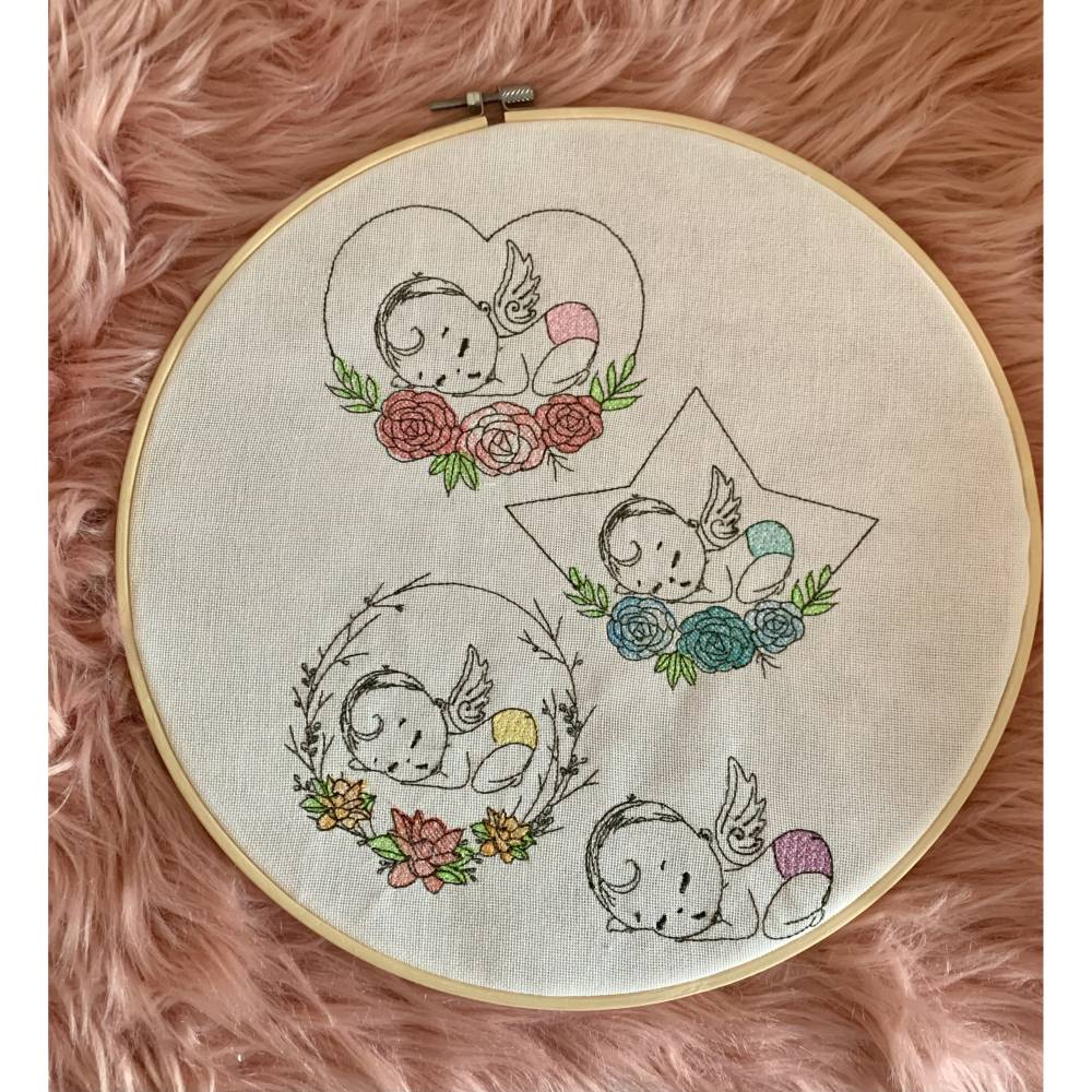Stickdatei Sternenkind Lineare Art  Engel, mit Blumen, Stern Herz Bild 6