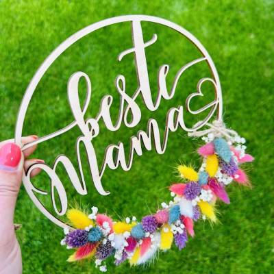 Kranz "beste Mama" mit bunten Trockenblumen, versch. Farben, Geschenk zum Muttertag, Muttertagsgeschenk