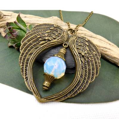 Auto Rückspiegel Anhänger Opalith Schutzengel Flügel – Spiegelbaumler mit Opalglasperle