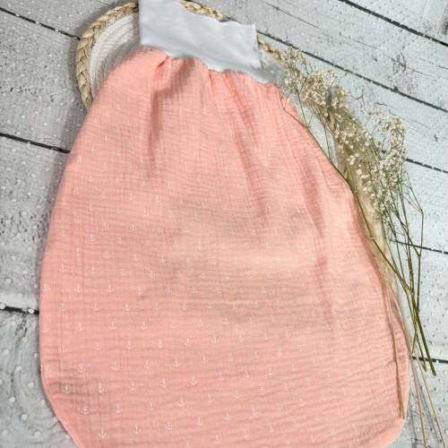 Mädchen Musselin Schlafsack Pucksack Strampelsack Apricot mit Anker für den Sommer