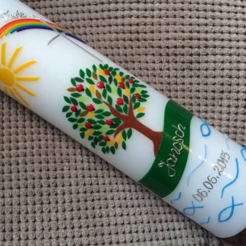 Taufkerze  Lebensbaum  Baum  Mädchen  Junge  Kerze -Taufe - Handarbeit - keine Folie - inkl. Wachsbeschriftung