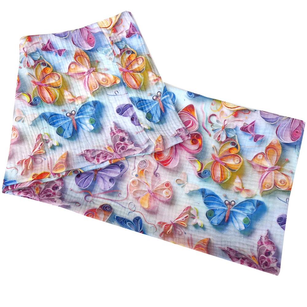 Musselin Loop Schal Damen – Bunter Schmetterlings-Loop aus Double Gaze Baumwolle Bild 5