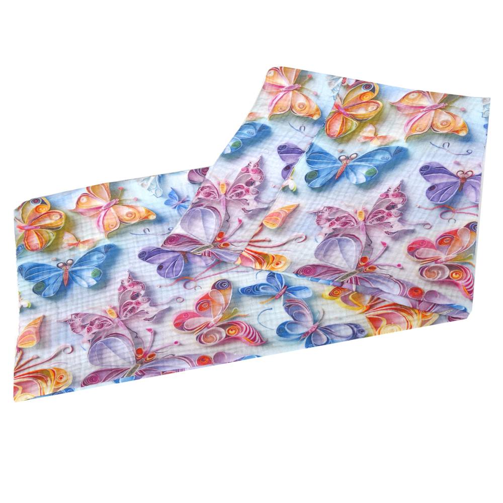 Musselin Loop Schal Damen – Bunter Schmetterlings-Loop aus Double Gaze Baumwolle Bild 6