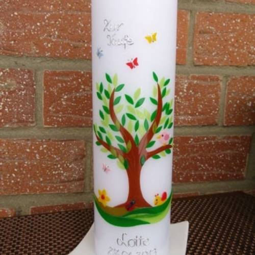 TAUFKERZE, Lebensbaum, Baum, Schmetterlinge, inkl. Beschriftungen, Farbwünsche möglich, Mädchen, Jungen, katholische. ev