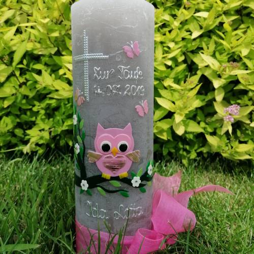 RUSTICA, VINTAGE-Look, SHABBY, Rustikal, Taufkerze, Eule, Uhu, Kauz, Käuzchen, Mädchen, Junge, Kerze, Taufe, keine Folie