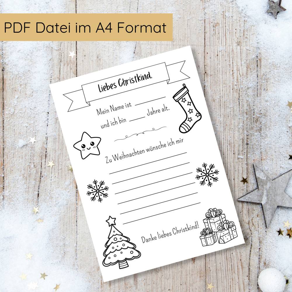 Wunschzettel für Kinder zu Weihnachten, Brief an das Christkind zum Ausdrucken und Ausmalen Bild 2