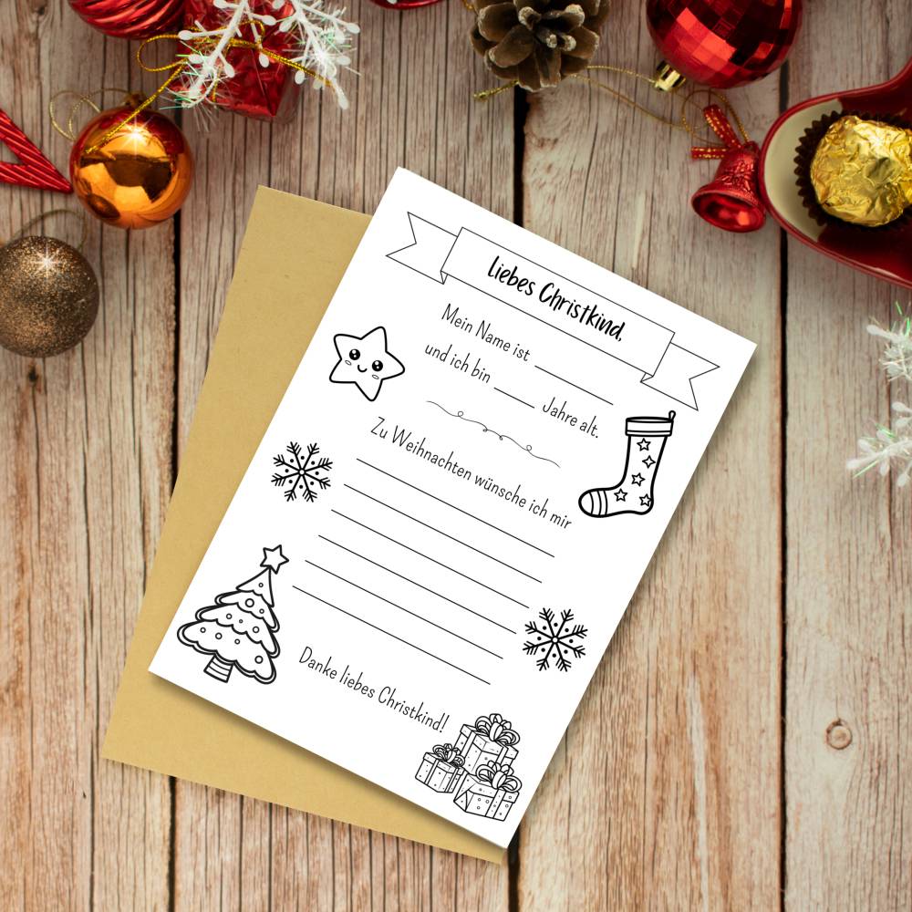 Wunschzettel für Kinder zu Weihnachten, Brief an das Christkind zum Ausdrucken und Ausmalen Bild 3